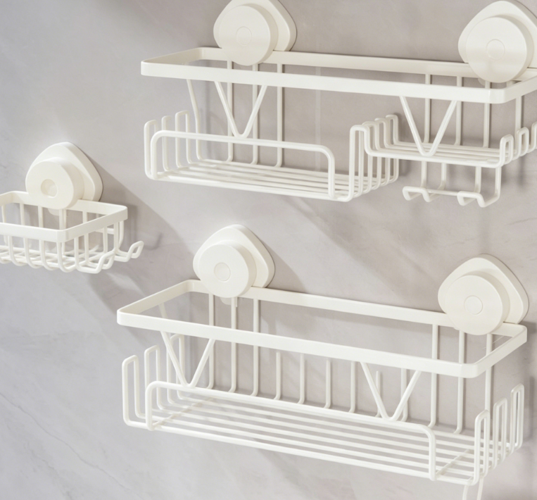 3-Piece Suction Cup Shower Rack – With Soap Holder and Hooks, Rust-Proof Metal Shower Rack - Image 2