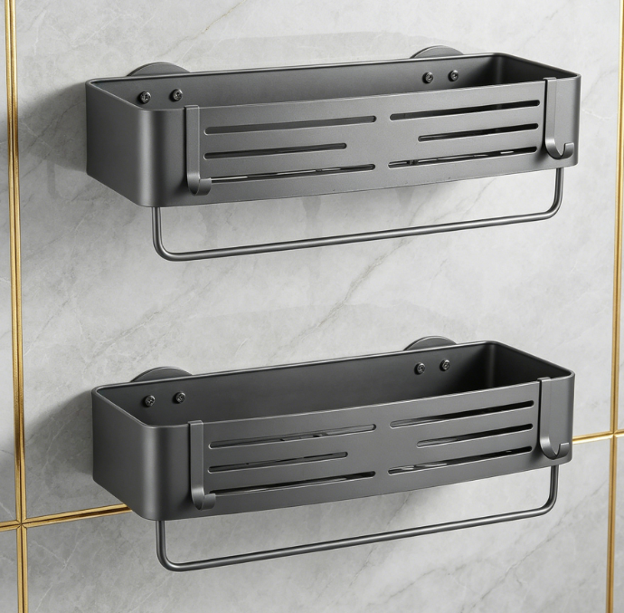 2-Piece Suction Cup Shower Rack – With Towel Bar and Hooks, Large Capacity Rust-Proof and Waterproof Shower Rack - Image 2