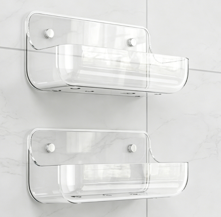 Acrylic 2-Piece Adhesive Shower Rack – No-Drill Wall-Mounted Bathroom Storage Rack