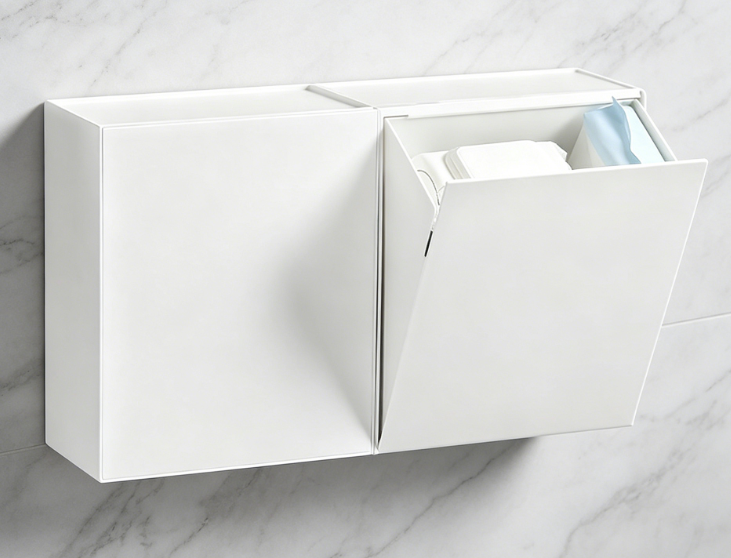 Large-capacity wall-mounted flip-top storage box – space-saving, suitable for cotton swabs, dental floss, tissues, etc.