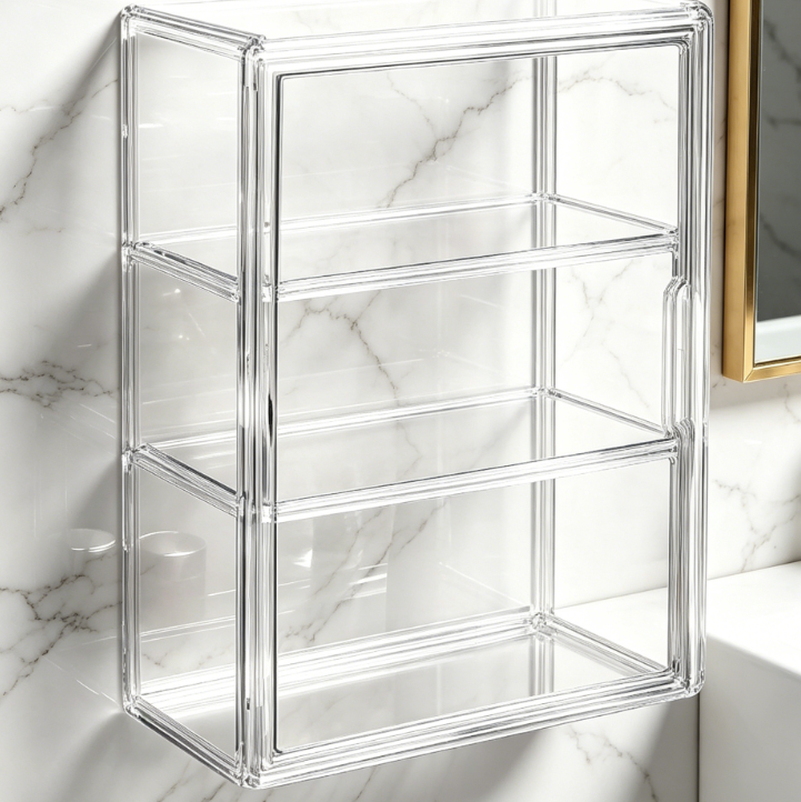 Transparent Self-Adhesive Small Wall-Mounted Cabinet – Waterproof Bathroom Medicine Cabinet with Removable Shelves, Farmhouse Style Storage Cabinet - Image 2