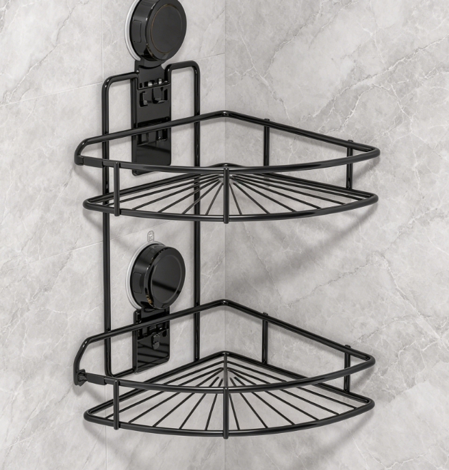 2-Pack Suction Cup 90° Shower Rack – No Drilling Required, Rustproof, Bathroom Corner Storage Rack