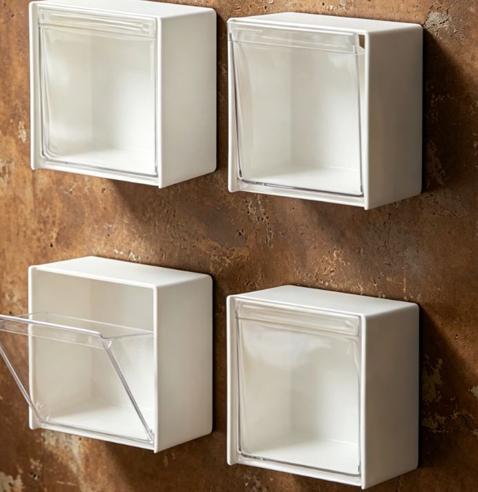 Drill-Free Self-Adhesive Wall-Mounted Storage Box – Plastic Bathroom Shelf with Lid, Space-Saving Wall Cabinet for Cotton Swabs and Cotton Pads