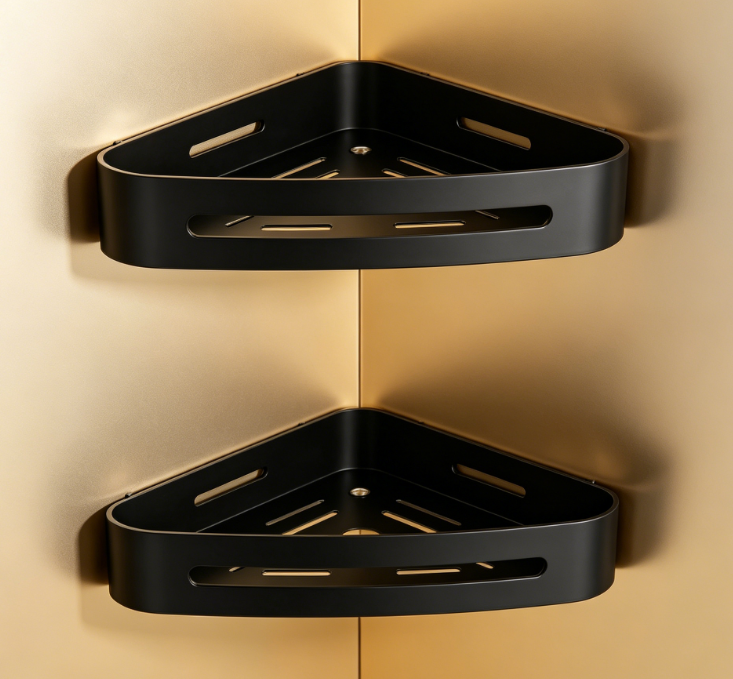 2-Pack Plastic 90° Corner Shower Rack – Adhesive Installation, Bathroom Corner Storage Organizer - Image 2