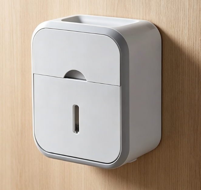 Wall-mounted Toilet Paper Holder – Waterproof multi-functional bathroom storage rack with lid, rust-proof coating