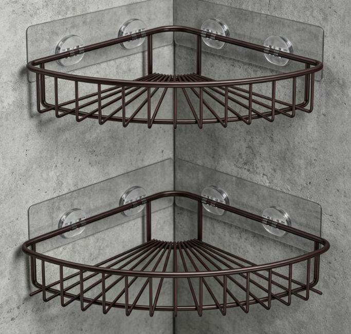 2-Pack Suction Cup 90° Shower Rack – No Drilling Required, Rustproof, Bathroom Corner Storage Rack - Image 2