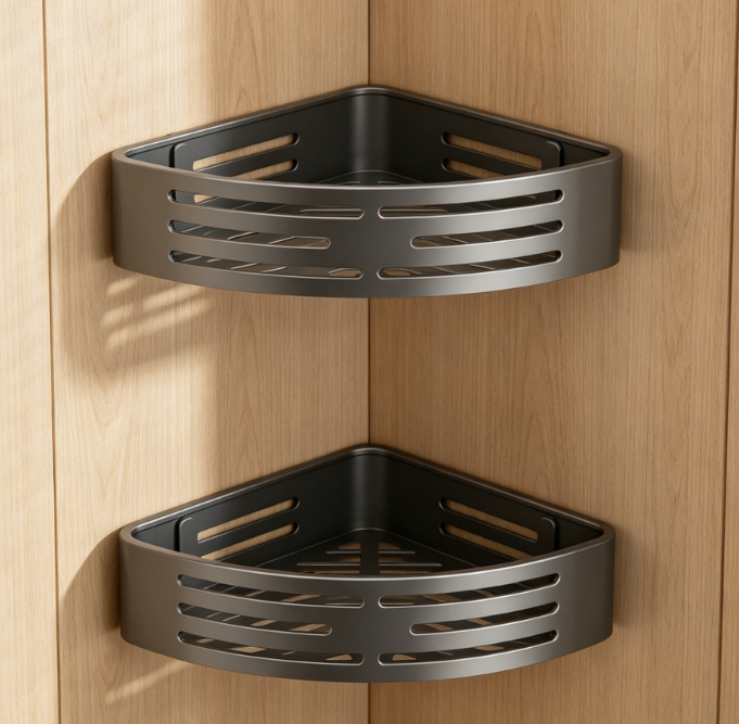 2-Piece Suction Cup Corner Shelf – Waterproof and Rustproof with Hooks, No Drilling Required, Removable Bathroom Shelf - Image 2