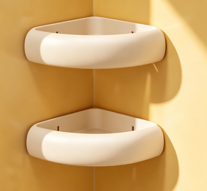 2-Piece Suction Cup Triangle Shower Rack – With Towel Bar and Hooks, Rust-Proof No-Drill Corner Shelf