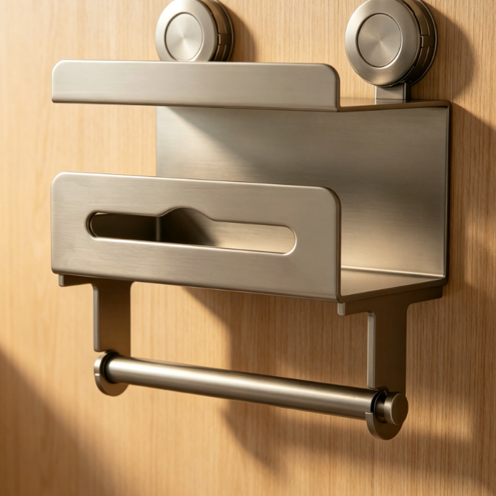 Vacuum Suction Cup Toilet Paper Holder – With Large Shelf, Rust-Resistant Metal Drill-Free Tissue Holder