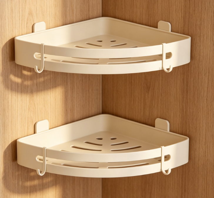 2-Pack Aluminum Suction Cup Shower Rack – 1.77-inch High with Towel Bar and Hooks, No Drilling Required Wall Mounting Decoration