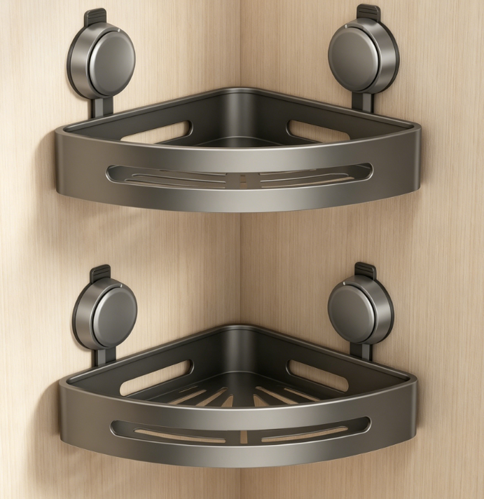 Upgraded Suction Cup Corner Shower Rack – With Hooks, No Drilling Required, Waterproof, Rustproof, Removable Bathroom Storage - Image 2