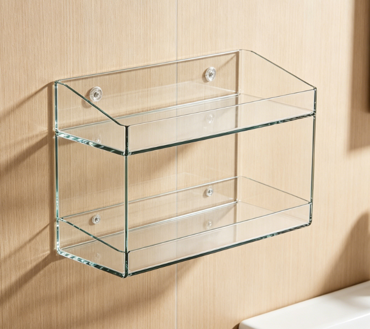 4-Piece Transparent Self-Adhesive Acrylic Shower Rack – Drill-Free Tile Wall Shelf for Cosmetics, Perfume, and Shampoo